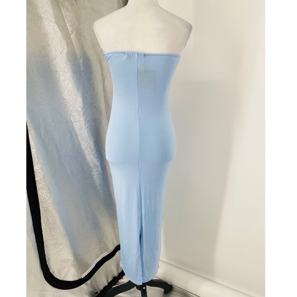 Blue Strapless Bodycon Pencil Midi Dress Sundress - Picture 6 of 7